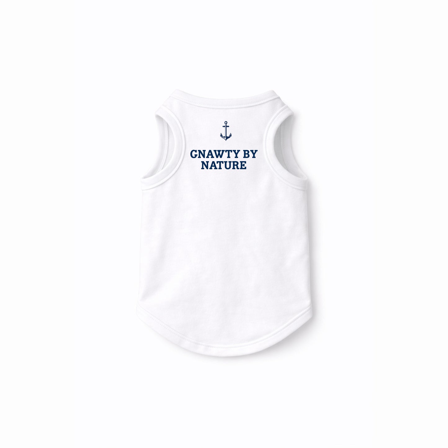 White baby bib with 'GNAWTY BY NATURE' text and anchor graphic on a white background