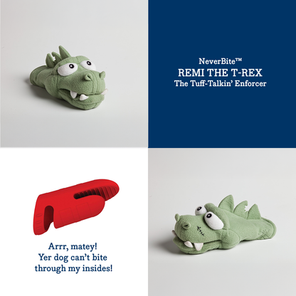 chewy chums neverbite pirate t-rex plush dog toy puppet with silicon inside