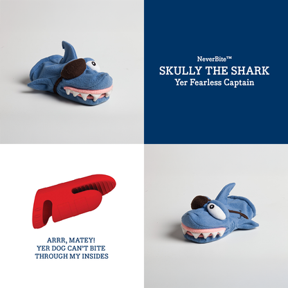 chewy chums neverbite pirate shark plush dog toy puppet with silicon inside