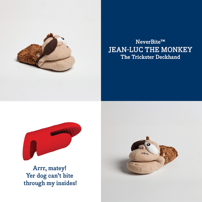 chewy chums neverbite pirate monkey plush dog toy puppet with silicon inside