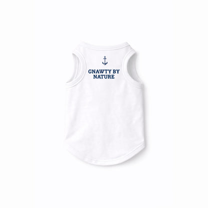 White baby bib with 'GNAWTY BY NATURE' text and anchor graphic on a white background